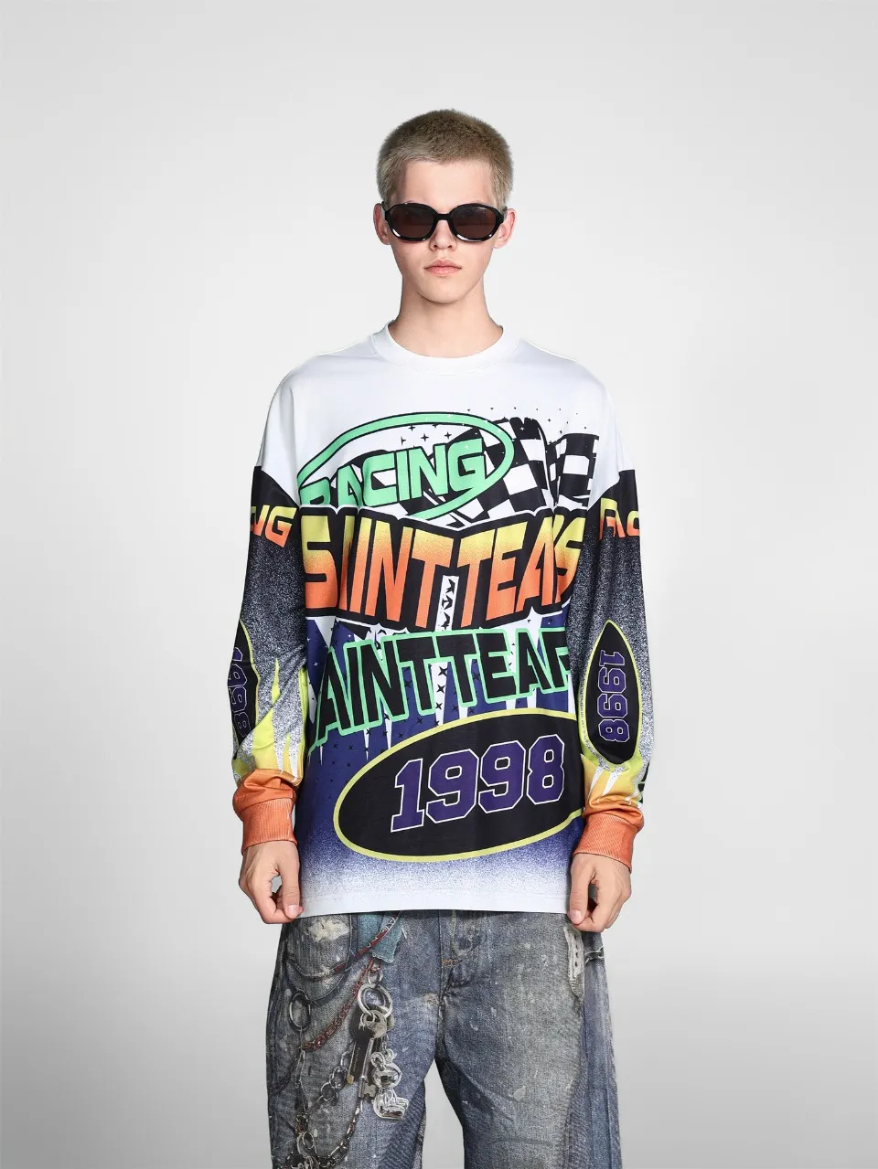 Saint michael tears all-over printed long-sleeved vintage autumn and winter T-shirt Style number: 112 Size: M L XL Wholesale price: 136 Color: Picture color